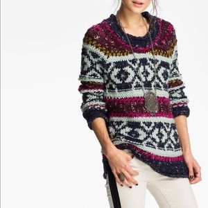 Free People Silver Reed Fairisle Chunky Knit Sweater